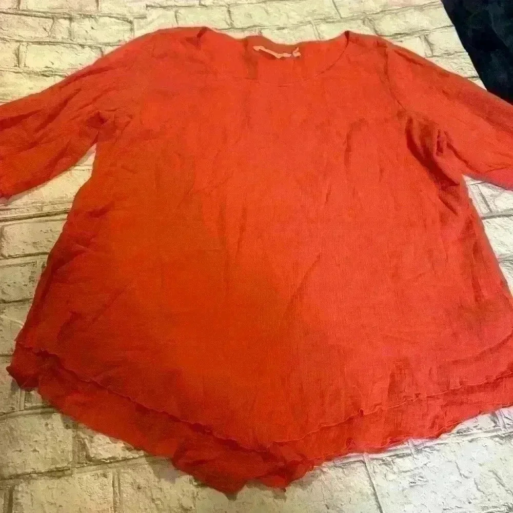 Women’s Soft Surroundings Orange Textured Layered Tunic Blouse Size Medium